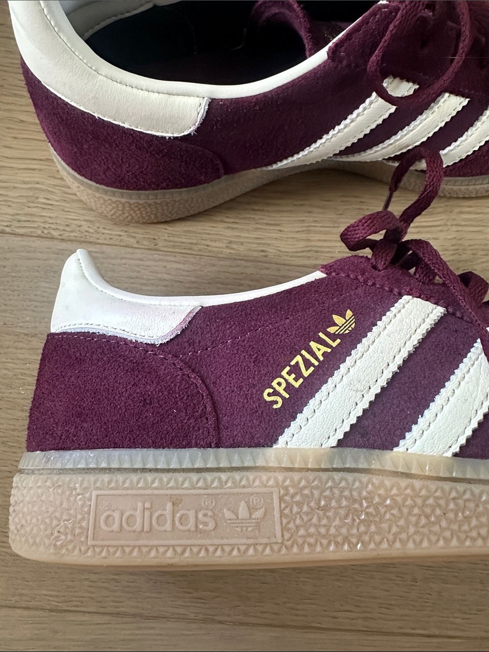 adidas Spezial Burgundy Suede Sneakers with White Stripes and Gum Sole - Picture 6 of 7